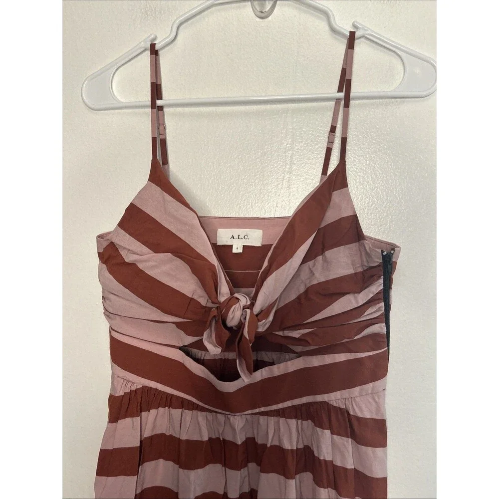 ALC Laurel Sun Dress Rust Stripe Size 6 Garden Party Wedding Guest Sundress Midi - Picture 3 of 6